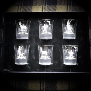 6 Dram glasses engraved with our outdoor hunting theme