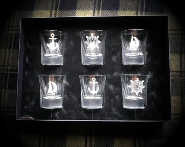 6 Dram glasses engraved in our Nautical Theme.