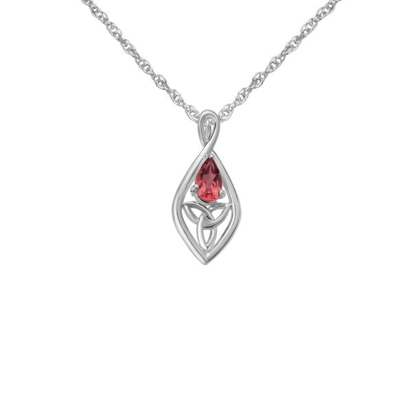 Celtic Trinity Knot Silver Oval Pendant with Garnet 9349