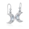 Celtic Knotwork Crescent Moon Earrings 925 Sterling Silver With Rainbow Moonstone TER147