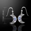 Celtic Knotwork Crescent Moon Earrings 925 Sterling Silver With Rainbow Moonstone TER147