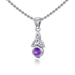 Celtic Triquetra Pendant with Amethyst 925 Sterling Silver TP858